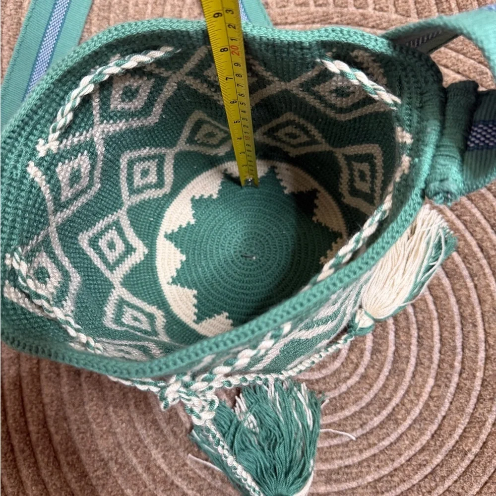 Handmade Bohemian Wayuu Green Small Patterned Women's Woven Boho Bag